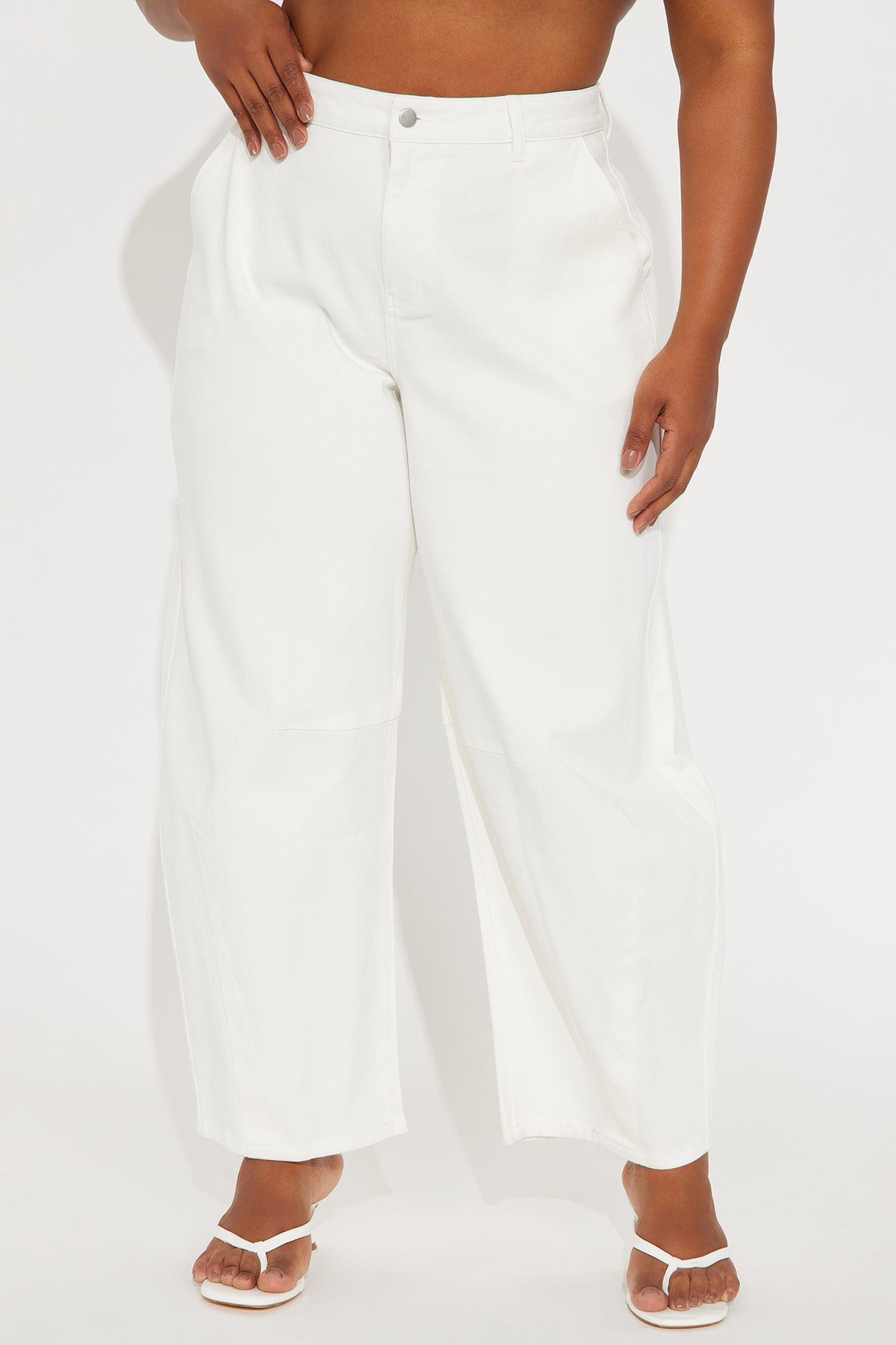 Myka Wide Leg Twill Barrel Pant - White Product Image
