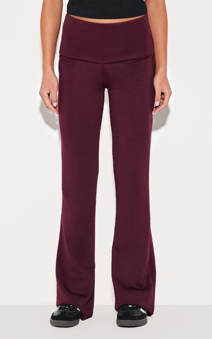 Burgundy Premium Soft Touch Foldover Yoga Flares Product Image