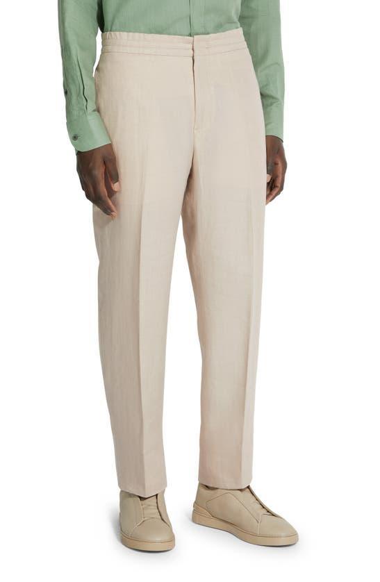 ZEGNA Oasi Linen Drawstring Trousers In Iuta Beige Product Image