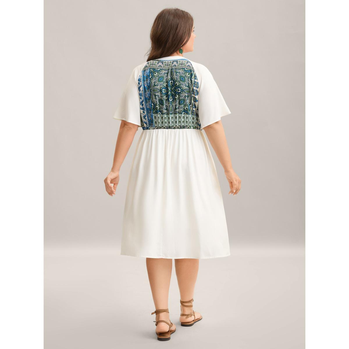 Plus Size Rayon Boho Print Asymmetrical Waist Midi Dress Skyblue Women Boho Non Sleeveless Curvy BloomChic 12/L Product Image