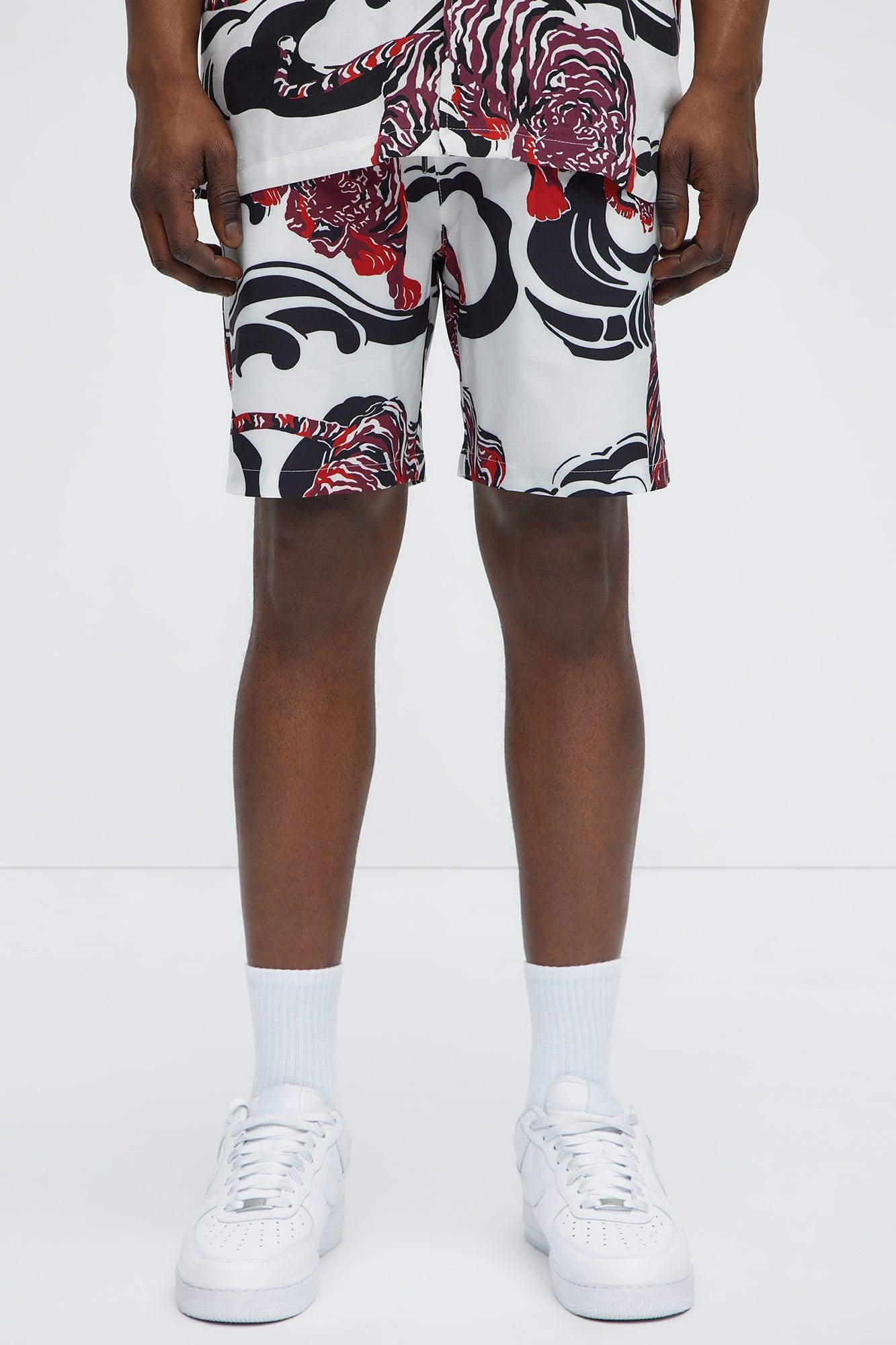 Tiger Waves Relaxed Shorts - White/combo Male Product Image