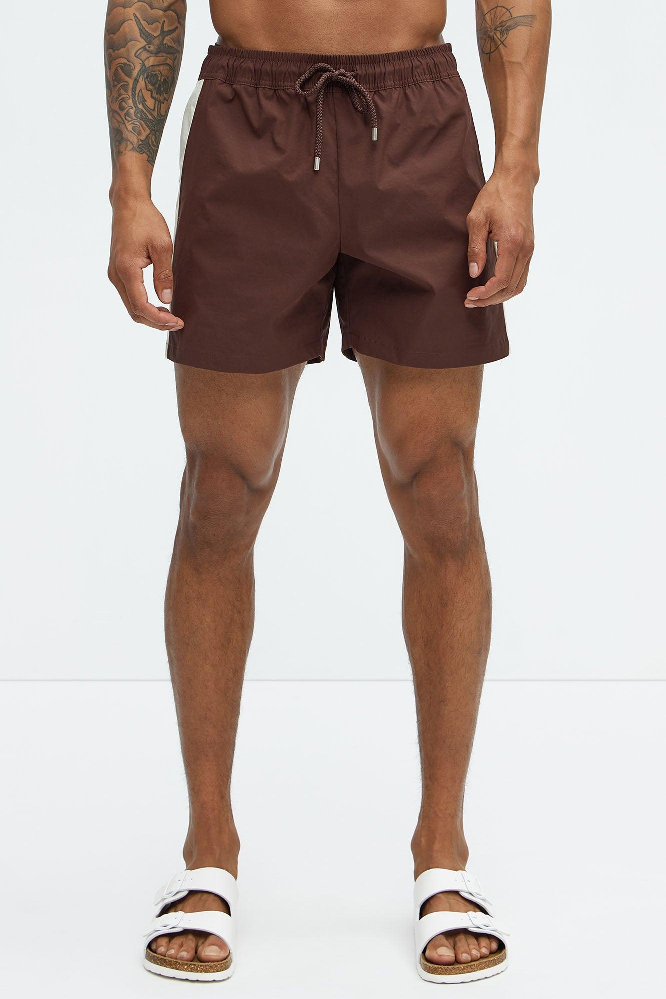 Contrast On The Side Swim Mid Trunk - Brown/combo Product Image