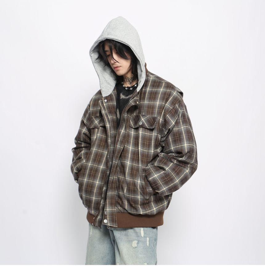 Plaid Hooded Zip Jacket Product Image