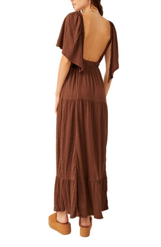 Free-est La La Tiered Flutter Sleeve Maxi Dress In Fondue Fudge Product Image