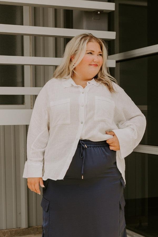 Seaside Breeze Linen-Blend Button Up Curves Product Image