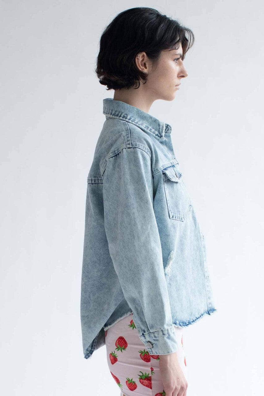 Acid Washed Destroyed Denim Shacket Product Image
