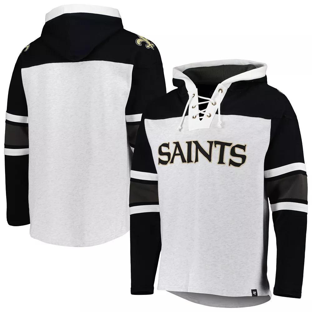Men's '47 New Orleans Saints Heather Gray Gridiron Lace-Up Pullover Hoodie, Size: 2XL, Grey Product Image