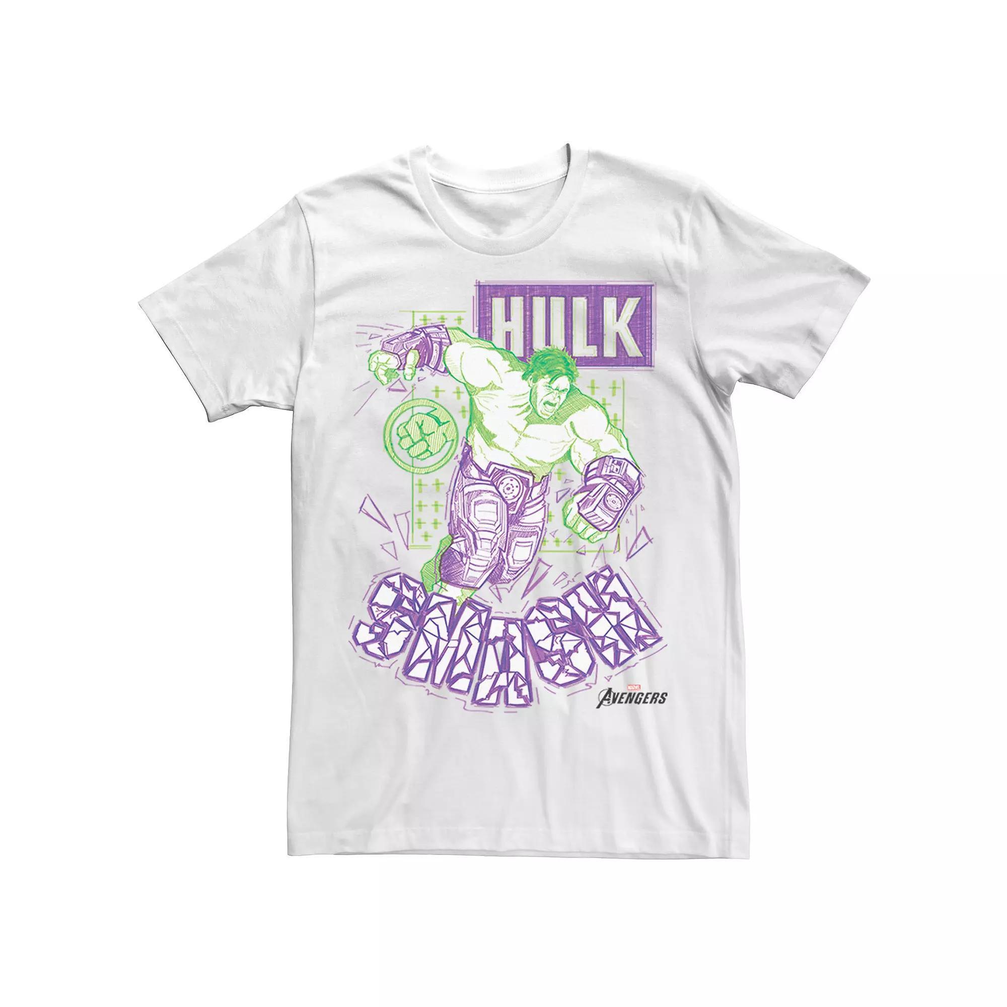 Men's Marvel Hulk Smash Chalked Up Sketch Tee, Size: Medium, White Product Image