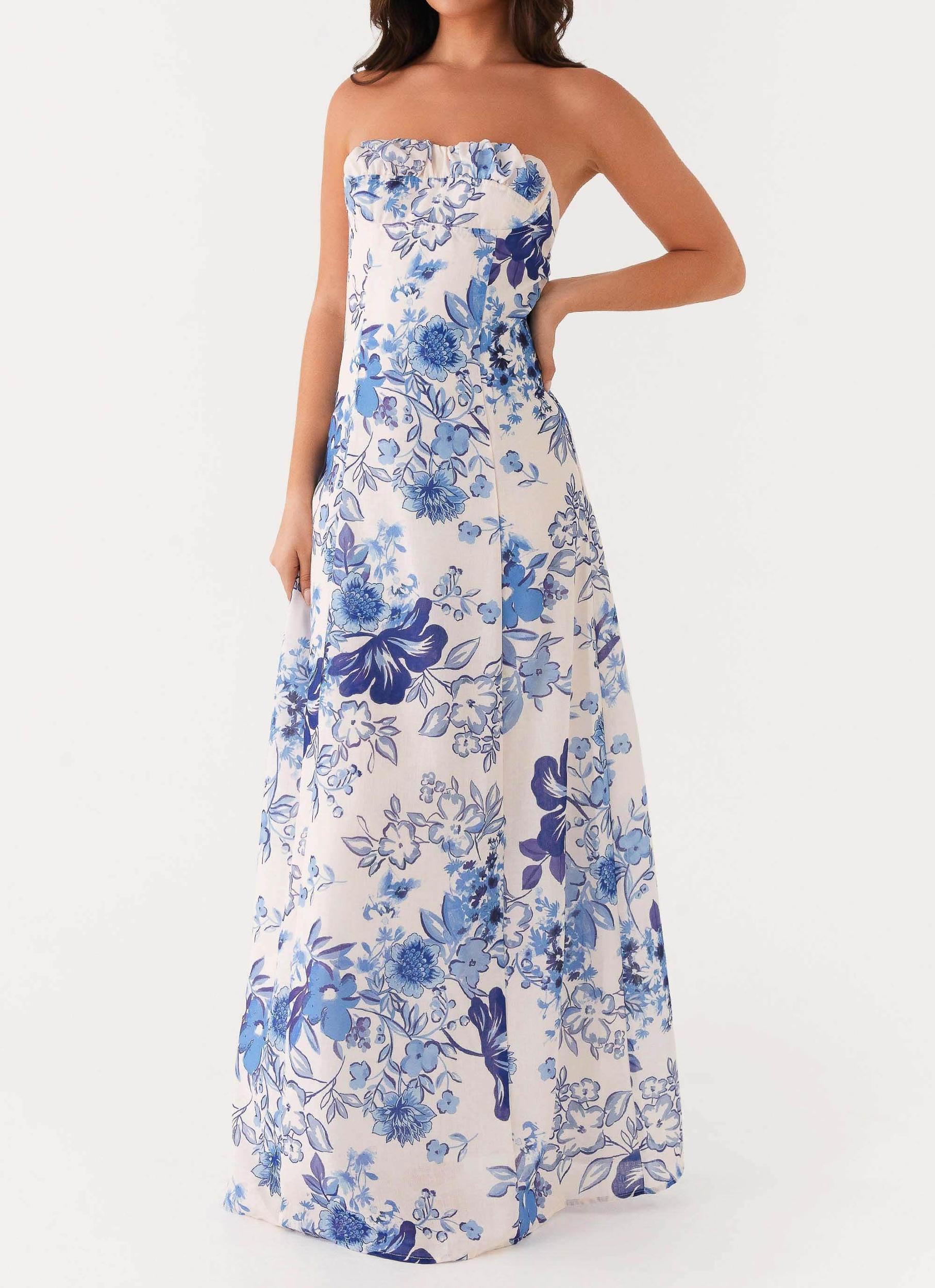 Tayla Linen Maxi Dress - Serene Sky Floral Product Image