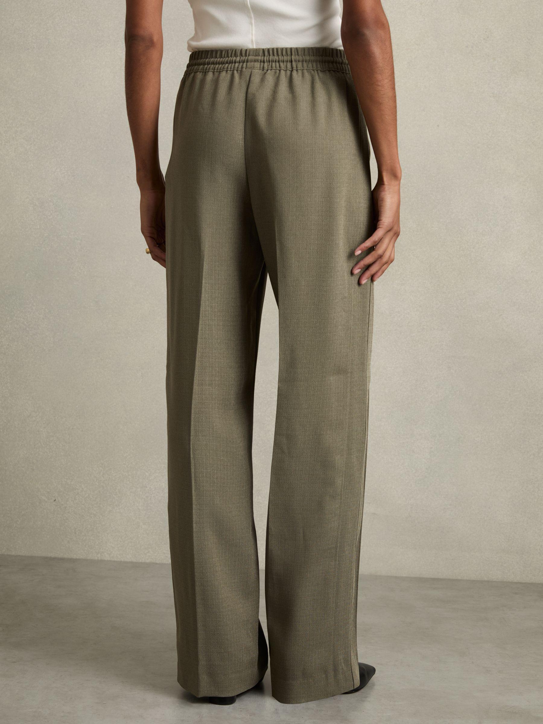 Wide-Leg Drawstring Trousers in Khaki Product Image