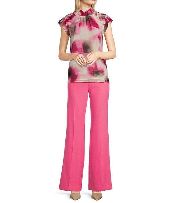 Calvin Klein Blur Print Chiffon Mock Neck Ruffle Detail Top Product Image
