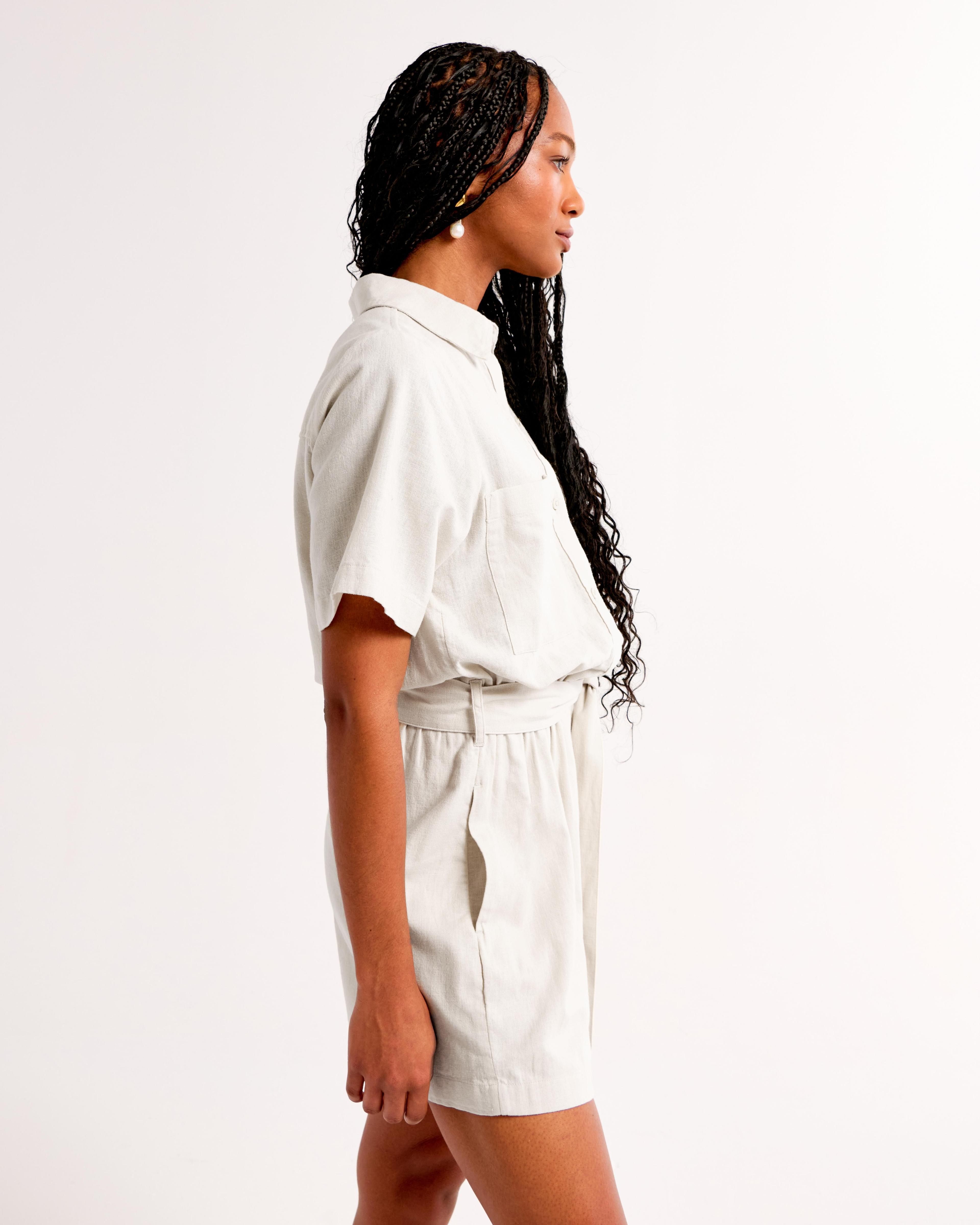 Linen-Blend Utility Romper Product Image