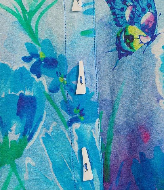 Ali Miles Floral Printed Point Collar 3/4 Sleeve Button Front Tunic Product Image