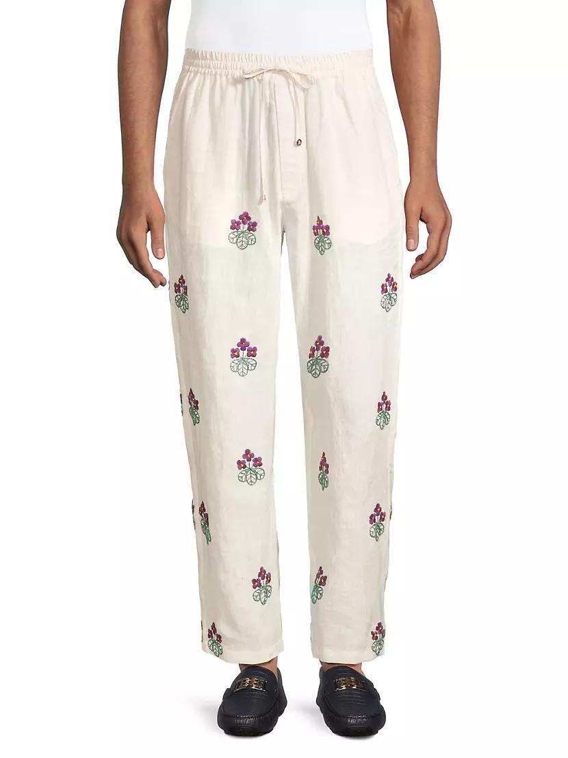 Craft Heritage Floral-Embroidered Linen Pants Product Image