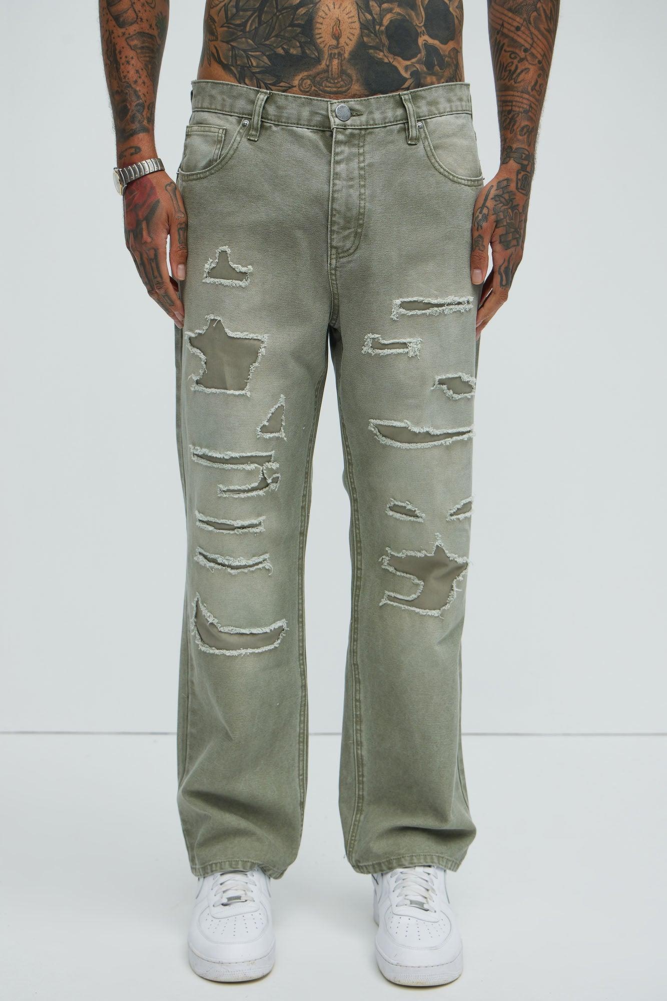 Centola Straight Repaired Pants - Olive Product Image