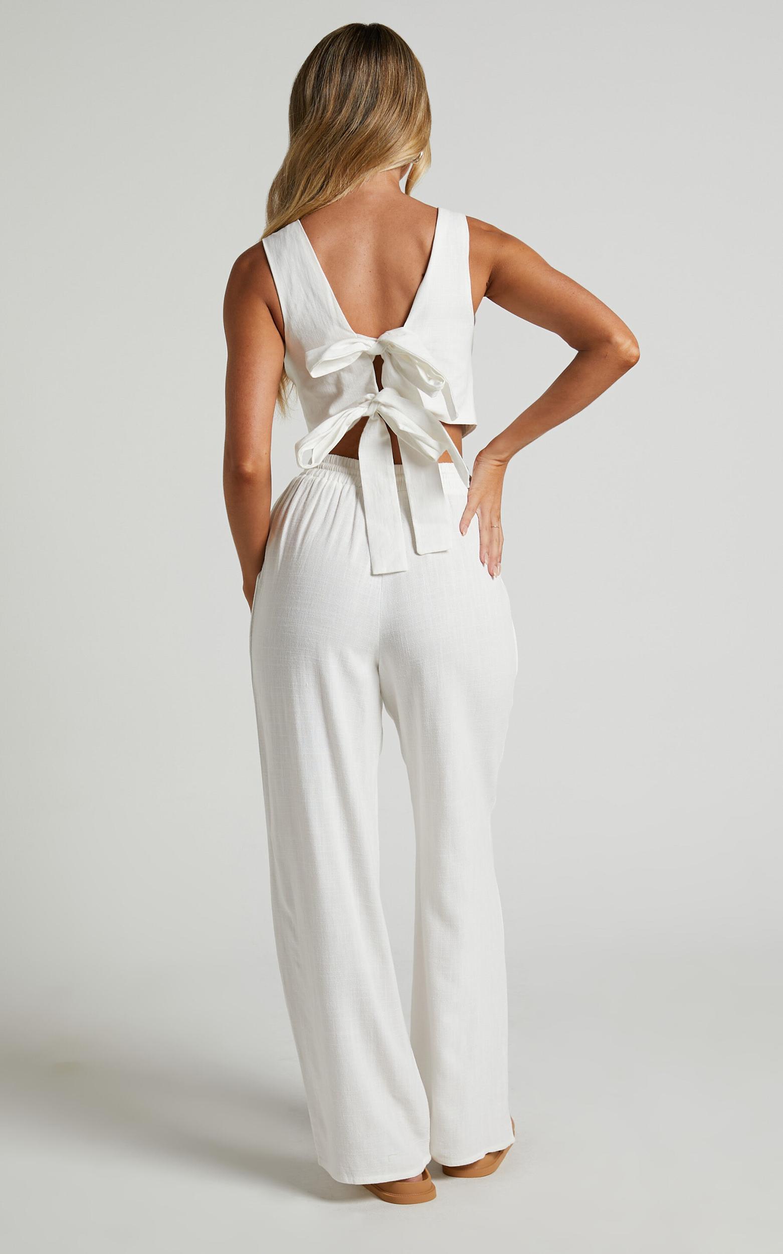 Kala Pants - Mid Waisted Relaxed Elastic Waist Pants in White Product Image