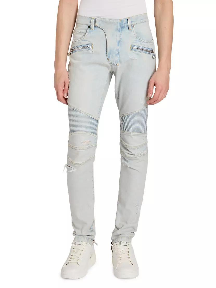 Distressed Zip Biker Jeans Product Image