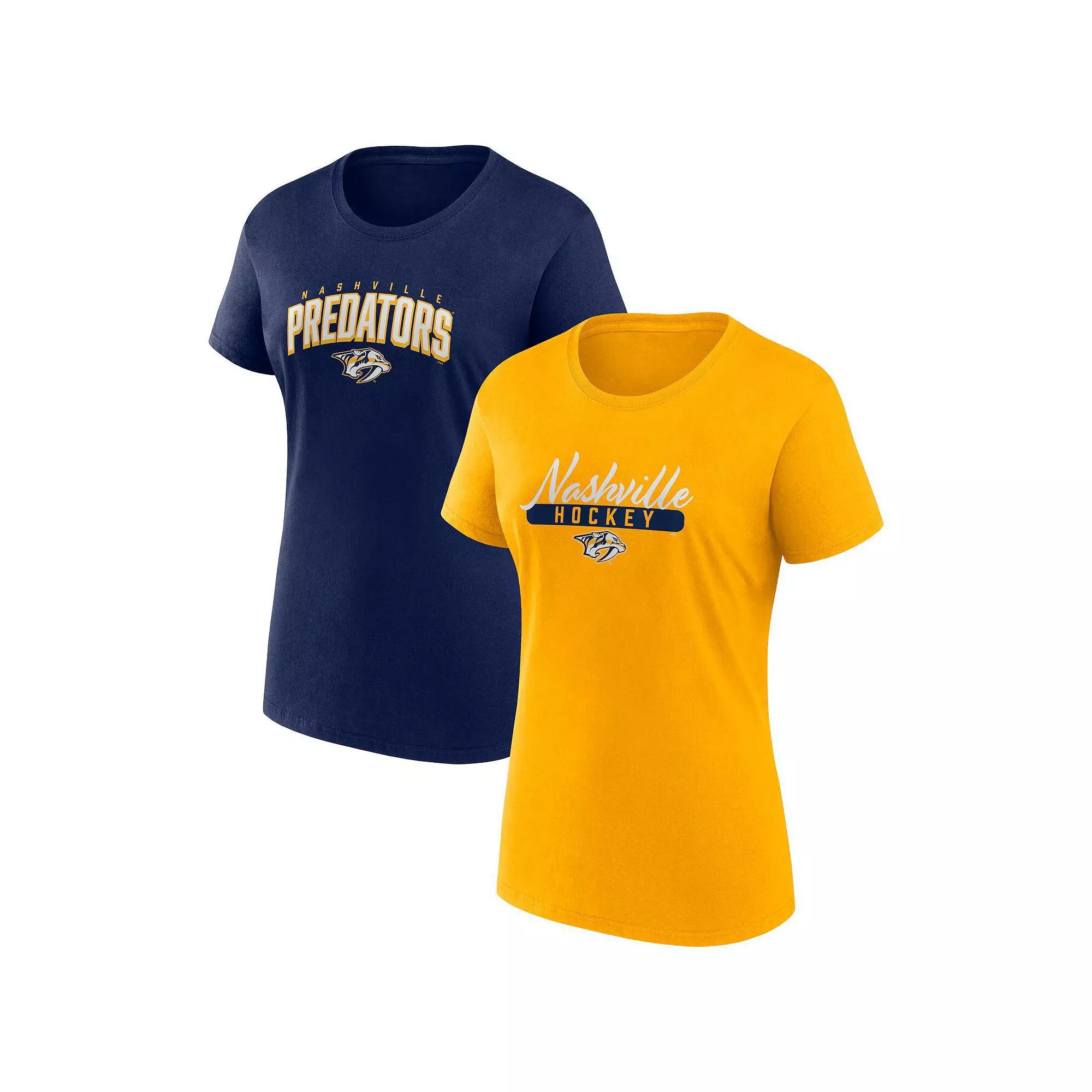 Women's Fanatics Branded Gold/Navy Nashville Predators Two-Pack Fan T-shirt Set, Size: Small, Pdt Gold Product Image