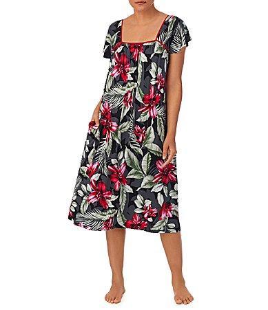 Tommy Bahama Short Sleeve Maxi Gown (Black Tropical) Women's Pajama Product Image