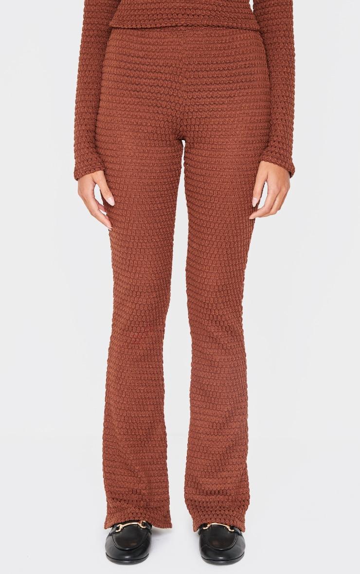  Chocolate Textured Mid Rise Skinny Flare Pants Product Image