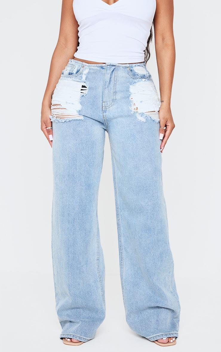 Shape Light Blue Wash Distressed Low Rise Jeans Product Image