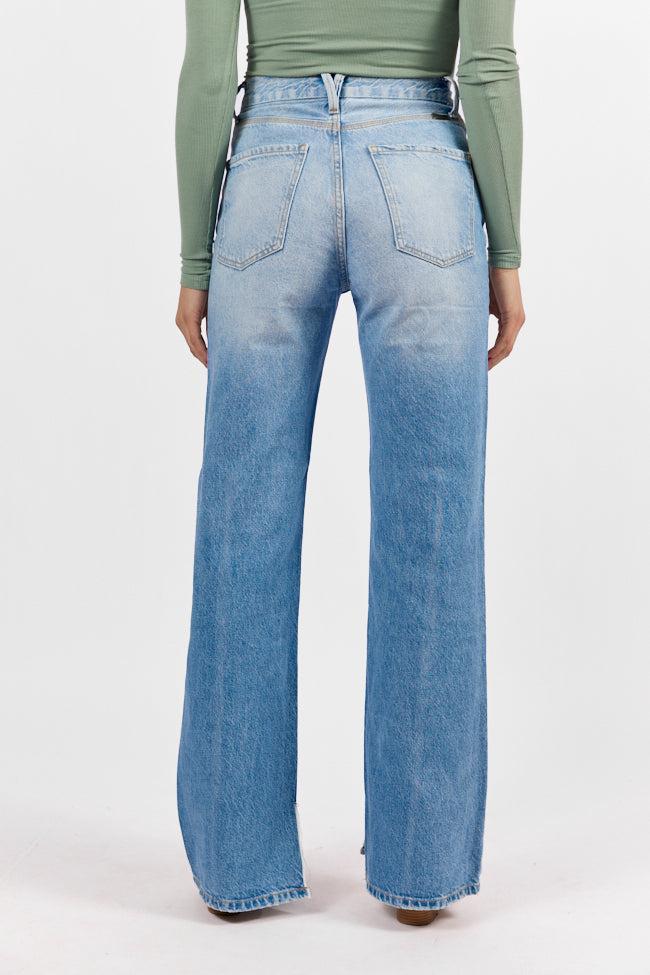 Emily Light Wash 90's Flare Split Hem Wide Leg Jeans SALE Product Image