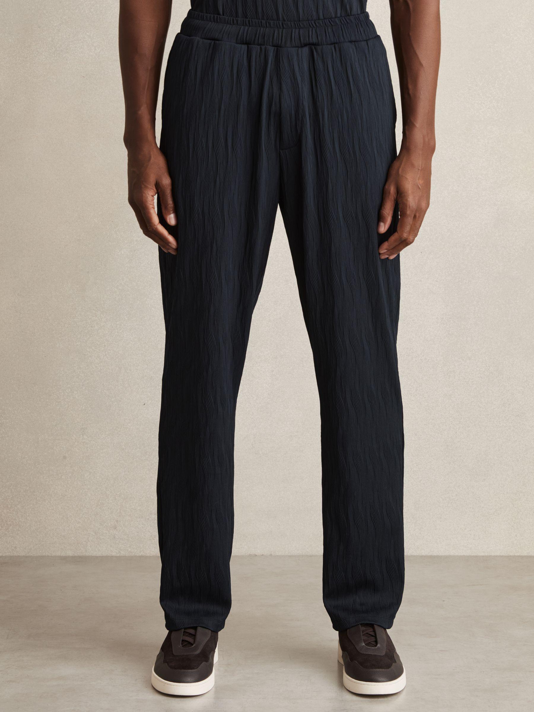 Wave-Jacquard Drawstring Trousers in Navy Product Image