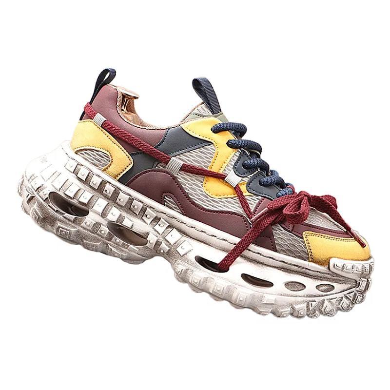 Platform Mesh Panel Lace-Up Sneakers Product Image