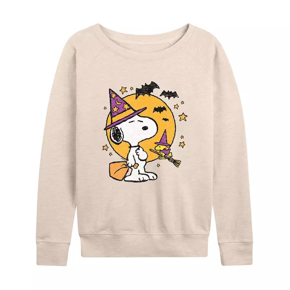 Women's Peanuts Snoopy & Woodstock Witchcraft French Terry Long Sleeve Tee, Size: XL, Beige Product Image