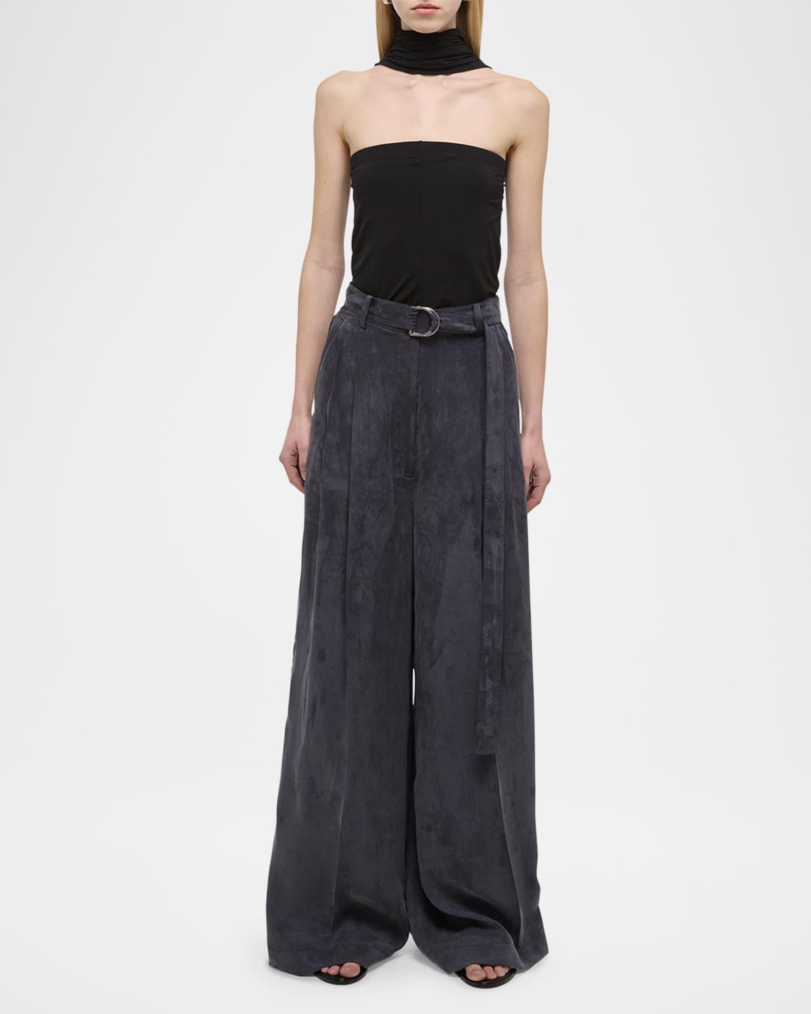 Fluid Wide-Leg Trousers with Belt Product Image