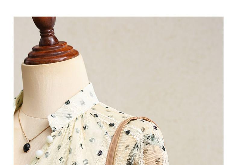 Balloon Sleeve Stand Collar Dotted Mesh Blouse Product Image