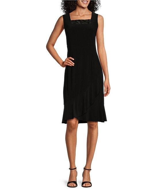 Le Bos Square Neck 3/4 Bell Sleeve Sequin Trim 2-Piece Jacket Dress Product Image