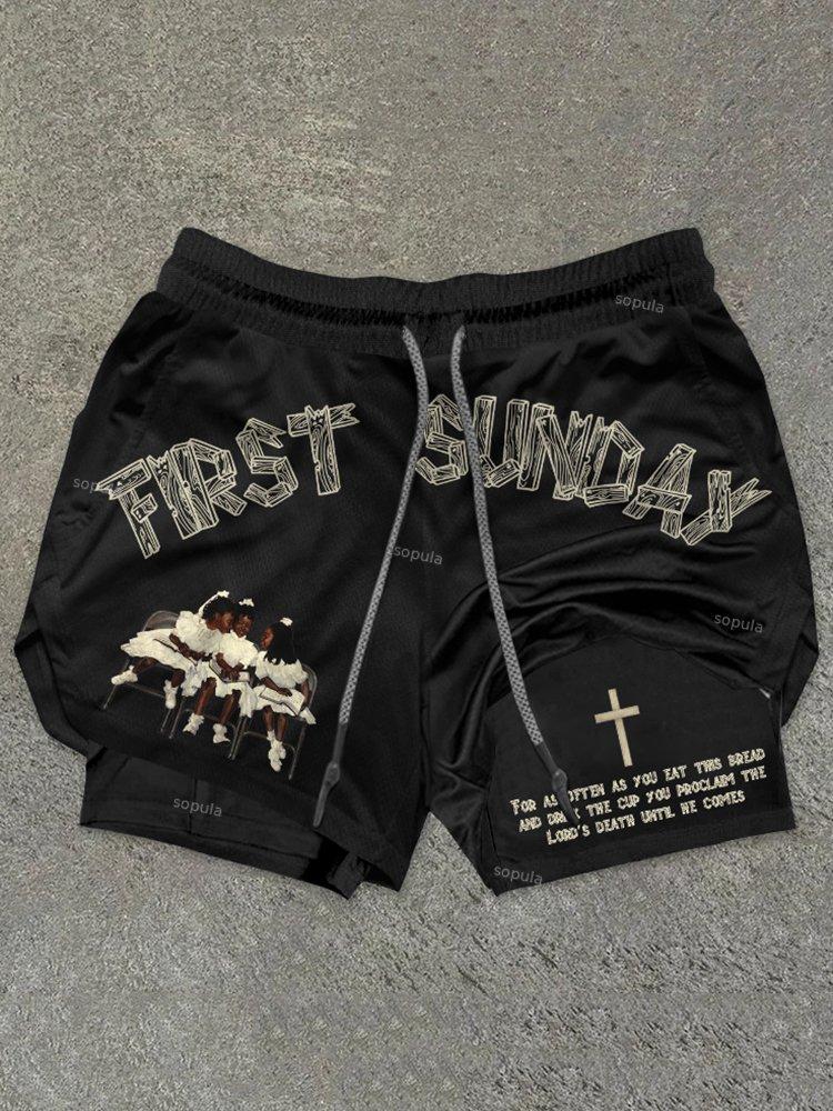 Sopula Let's Go Print Graphic Double Layer Men's Gym Shorts Product Image