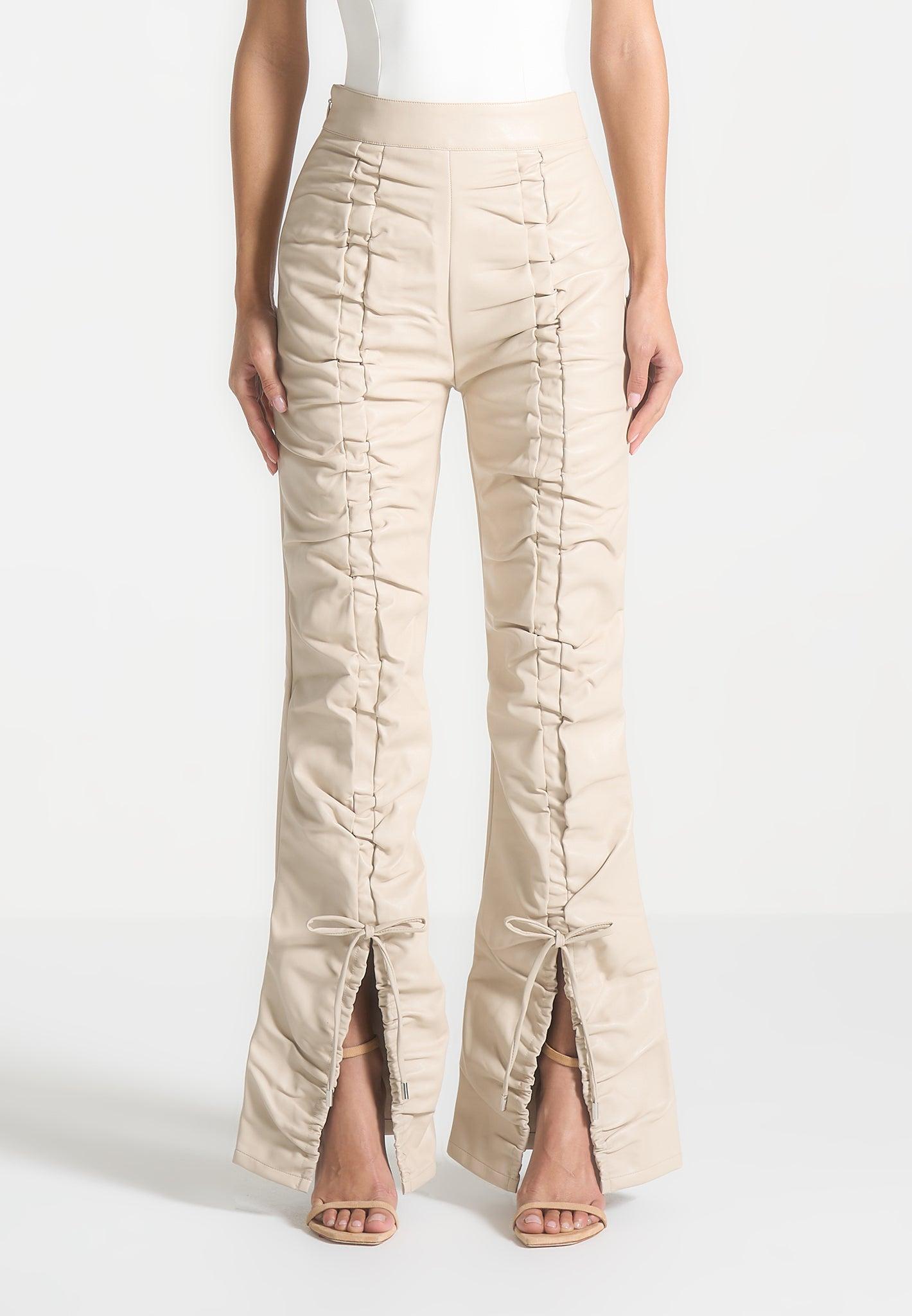 Leather Ruched Trousers - Beige Female Product Image