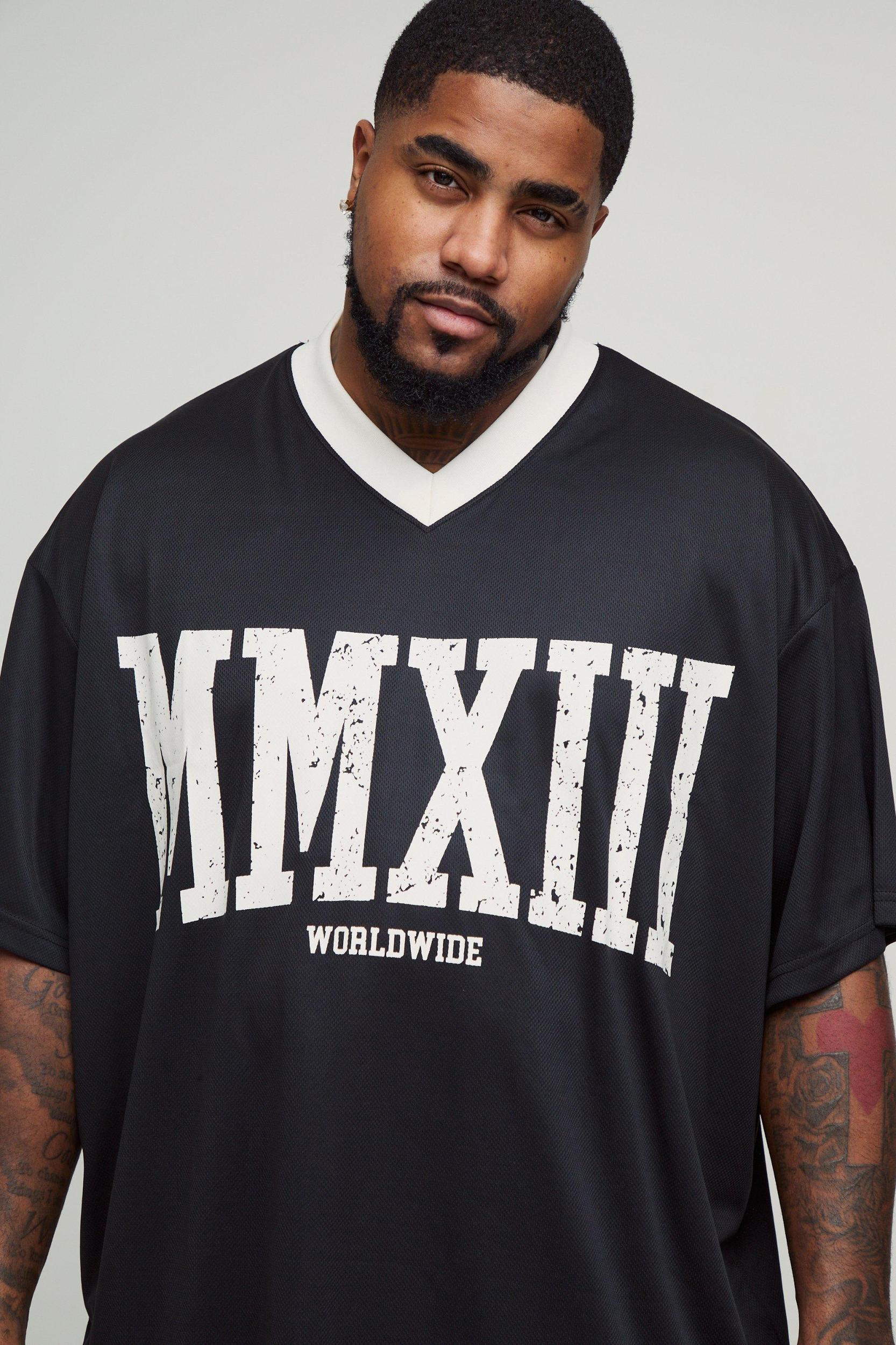 Plus Oversized V Neck Mesh T-shirt | boohooMAN USA Product Image