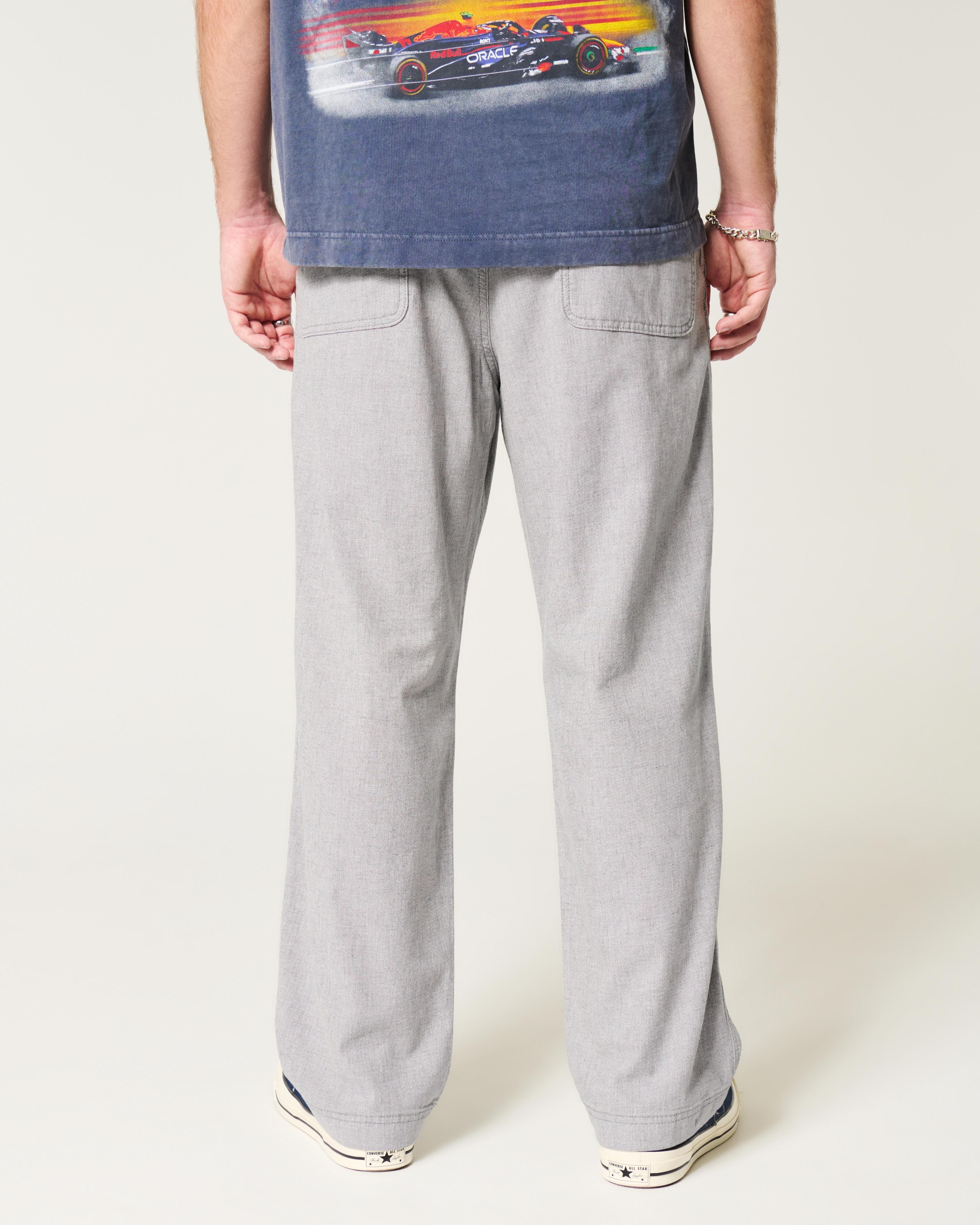 Linen-Blend Flex-Waist Baggy Pants Product Image