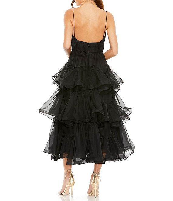 Mac Duggal V Neckline Spaghetti Strap Tiered Dress Product Image
