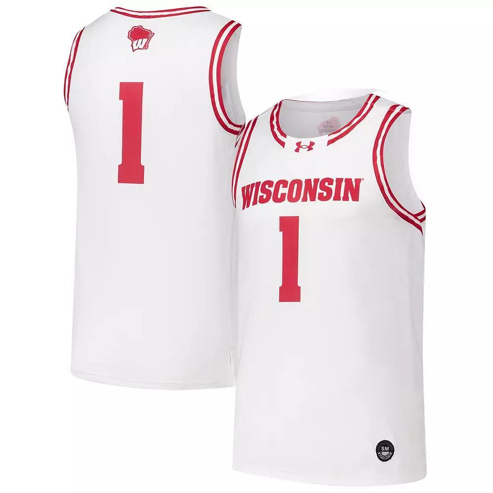 Men's Under Armour #1 White Wisconsin Badgers Replica Basketball Jersey, Size: Small Product Image