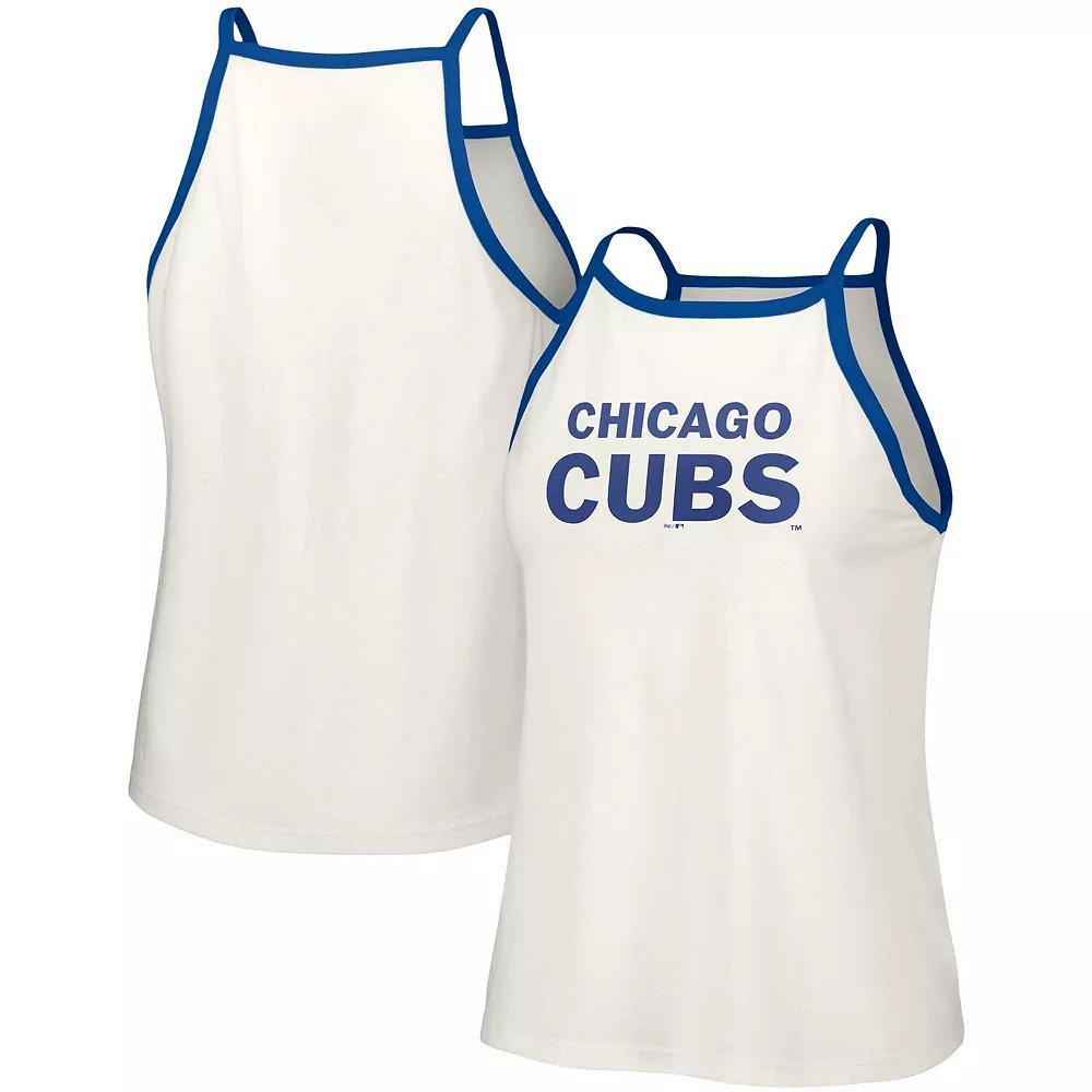 Women's Lusso Style  White Chicago Cubs Nadine Halter Tank Top, Size: Large Product Image