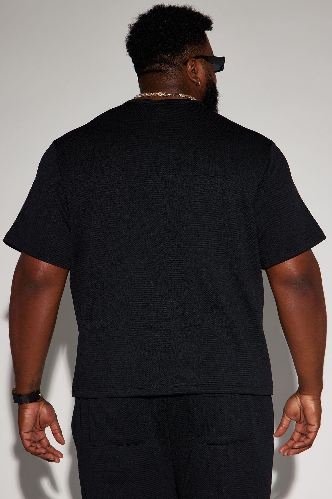 Textured Triangles Relaxed Crew Neck Tee - Black Product Image