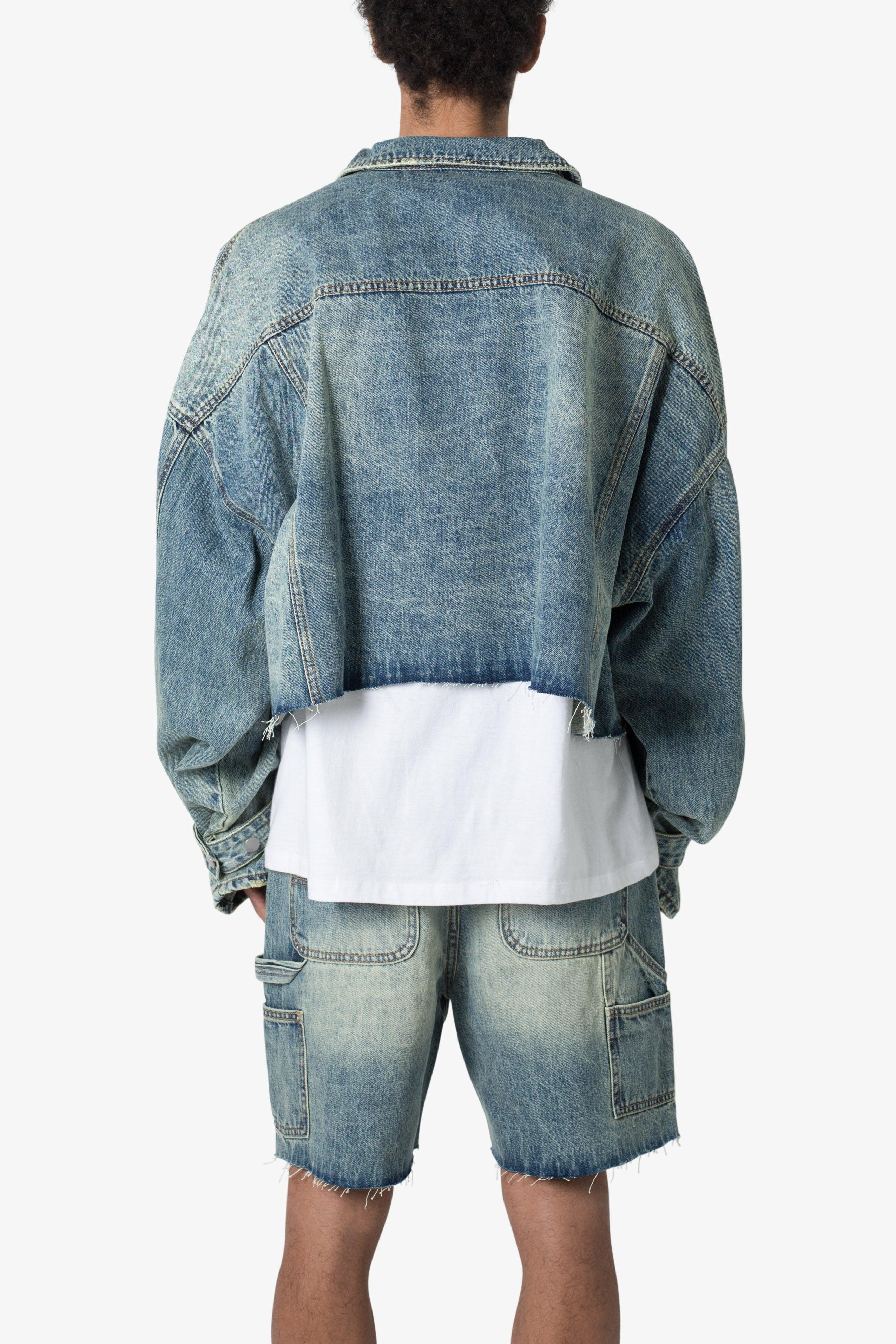 Frayed Denim Jacket - Blue Product Image