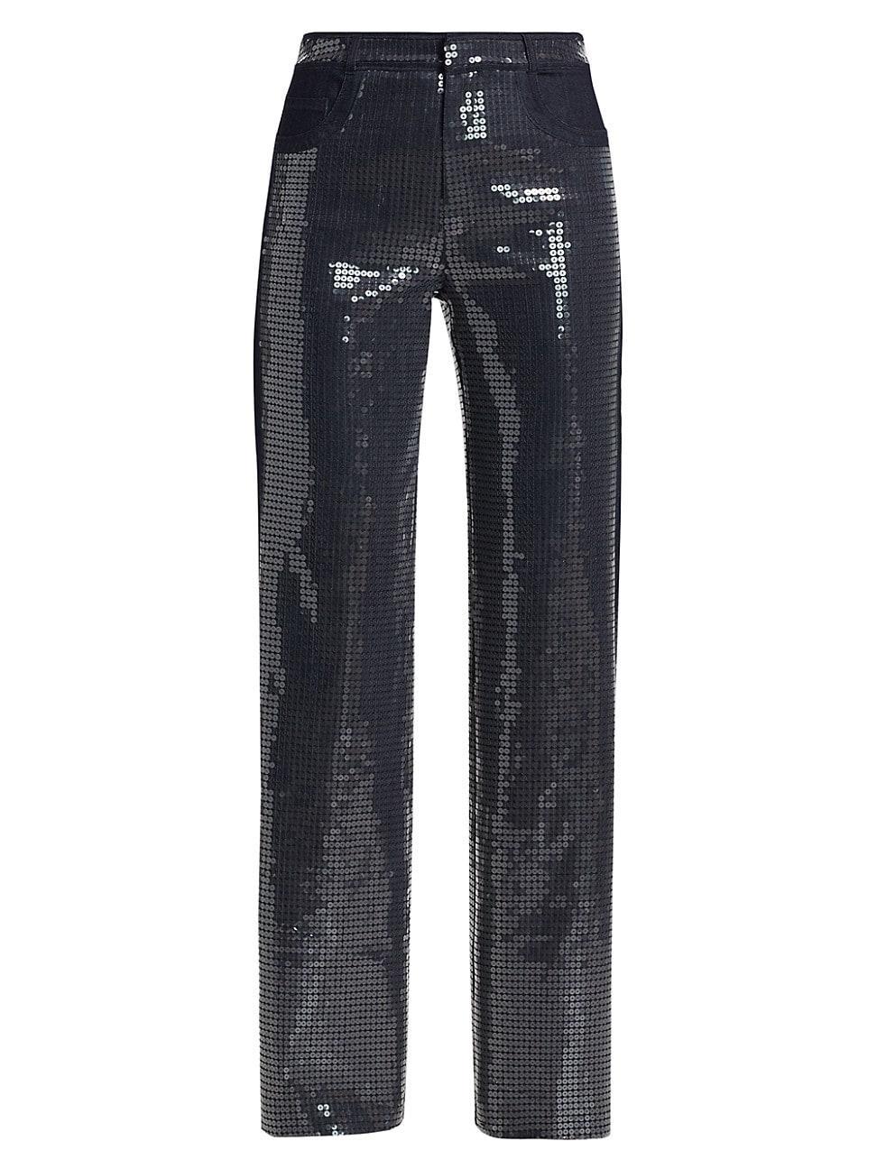 Womens Kayle Sequined Denim Straight Pants Product Image