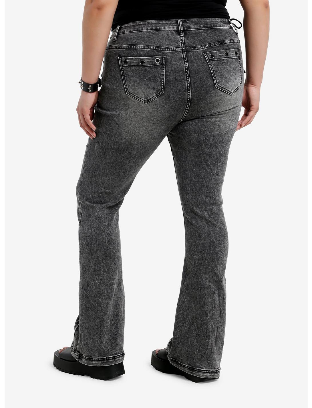 Faded Black Frayed Flare Jeans Plus Size Product Image