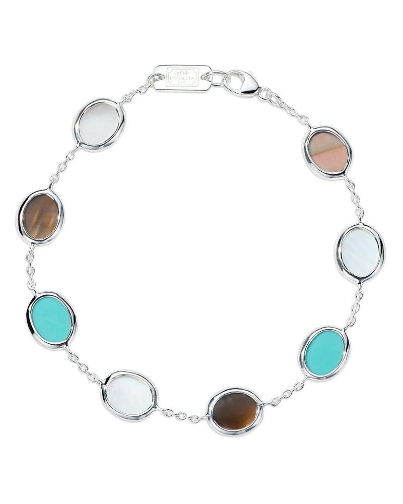 Womens Polished Rock Candy Mini Oval Slice Isola Sterling Silver, Turquoise & Mother-of-Pearl Chain Bracelet Product Image