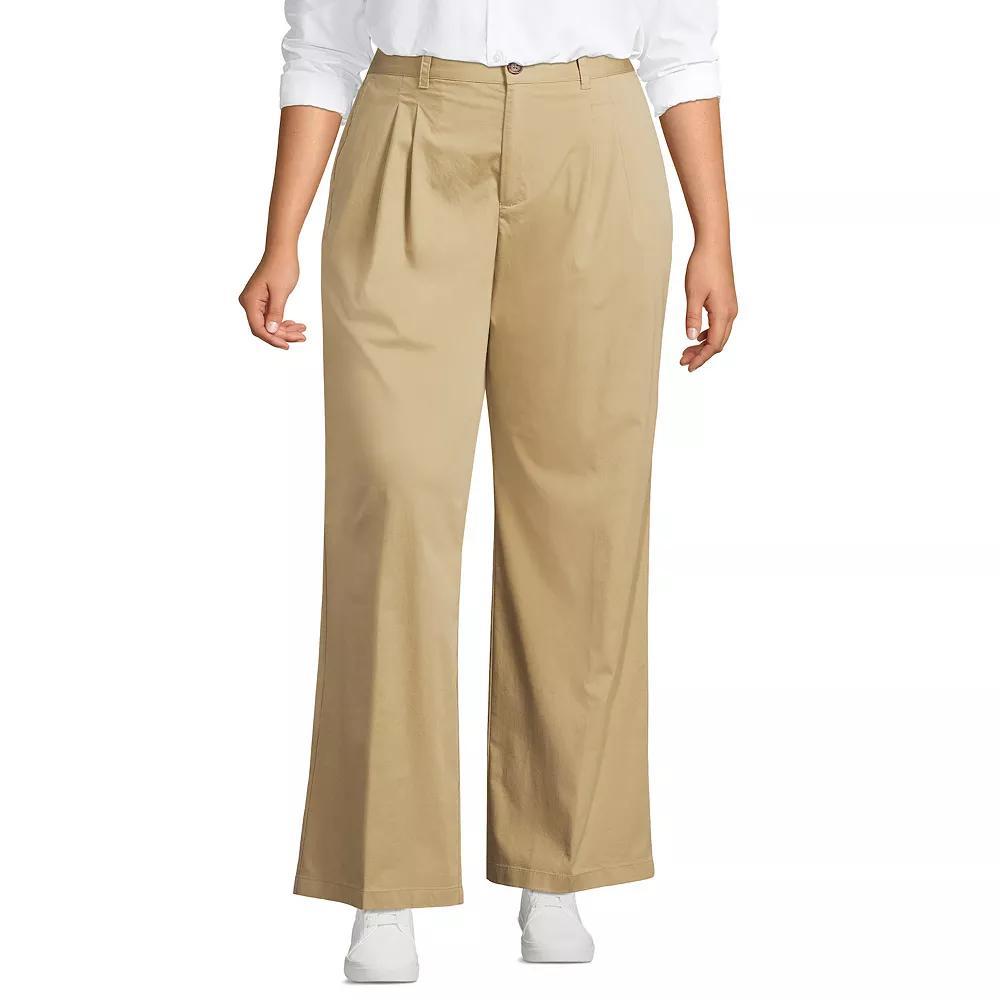 Plus Size Lands' End High Rise Crisp Poplin Chino Wide Leg Pants, Women's, Size: 24 W, Desert Product Image