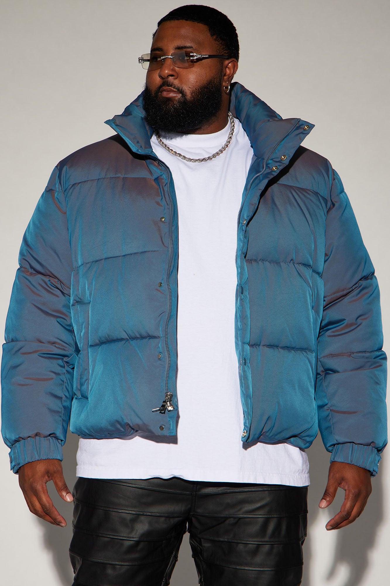 Stormy Iridescent Nylon Cropped Puffer Jacket - Blue Product Image