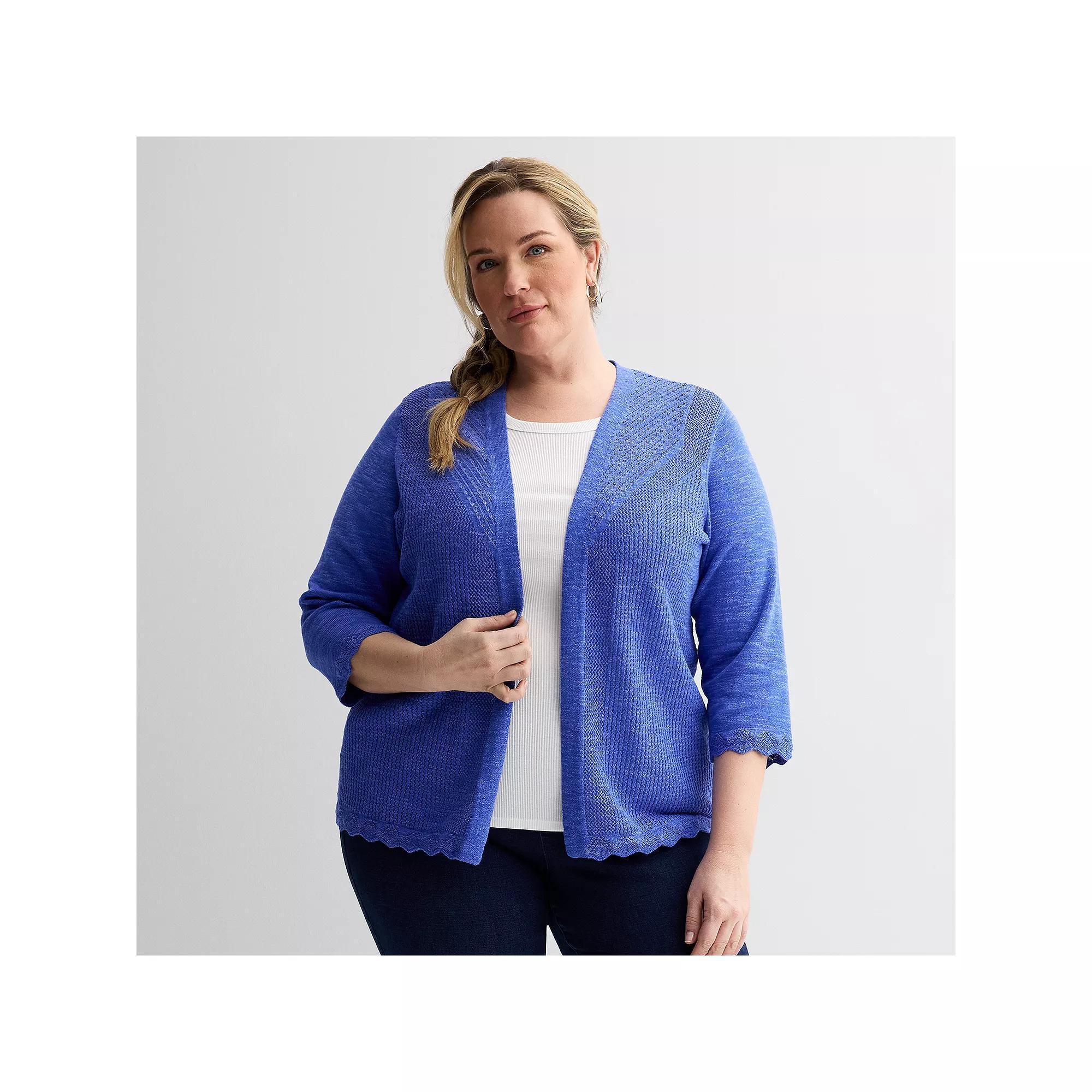 Plus Size Croft & Barrow® Pointelle Open Front Cardigan, Women's, Size: 3XL, Xander Purple Product Image