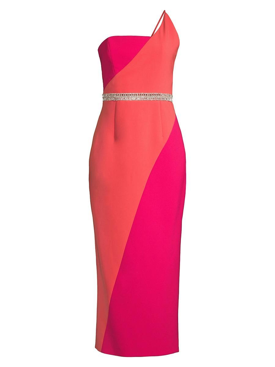 Womens Paige Colorblocked Crystal-Embellished Midi-Dress Product Image