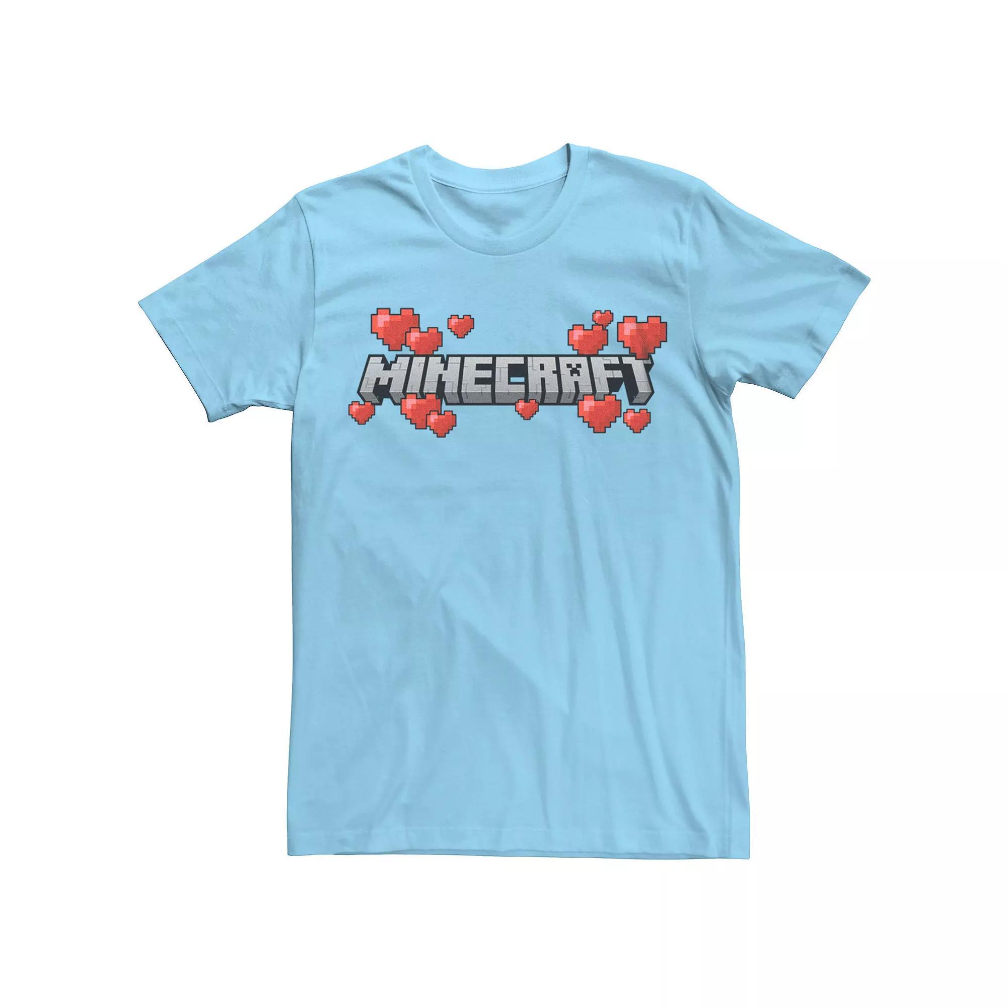 Men's Minecraft Logo Hearts Graphic Tee, Size: XL, Light Blue Product Image