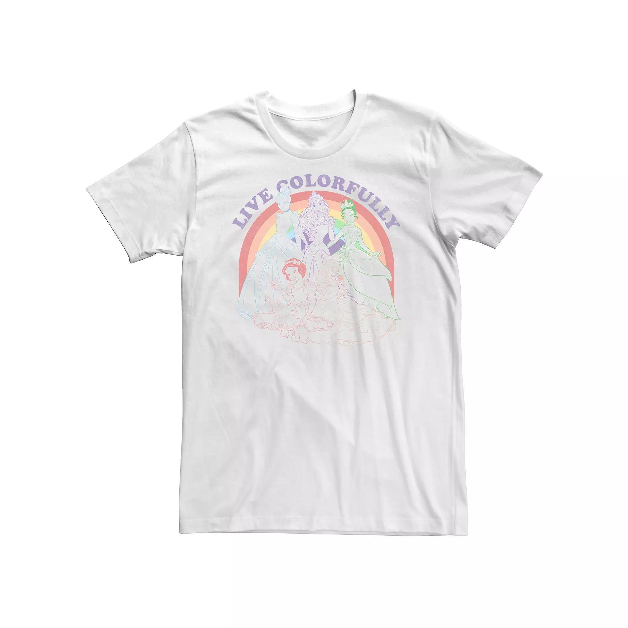 Disney Princess Cinderella, Aurora, Tiana, Snow White & Belle Live Colorfully Rainbow Portrait Big & Tall Graphic Tee, Men's,  Product Image